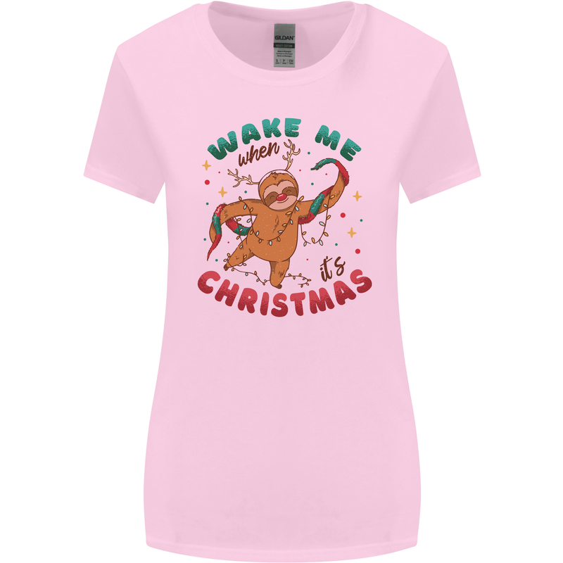 Sloth Wake Me Up When It's Christmas Womens Wider Cut T-Shirt Light Pink