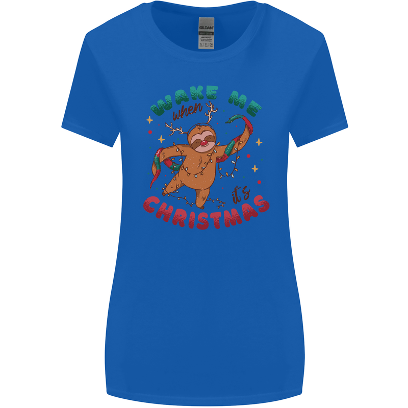 Sloth Wake Me Up When It's Christmas Womens Wider Cut T-Shirt Royal Blue