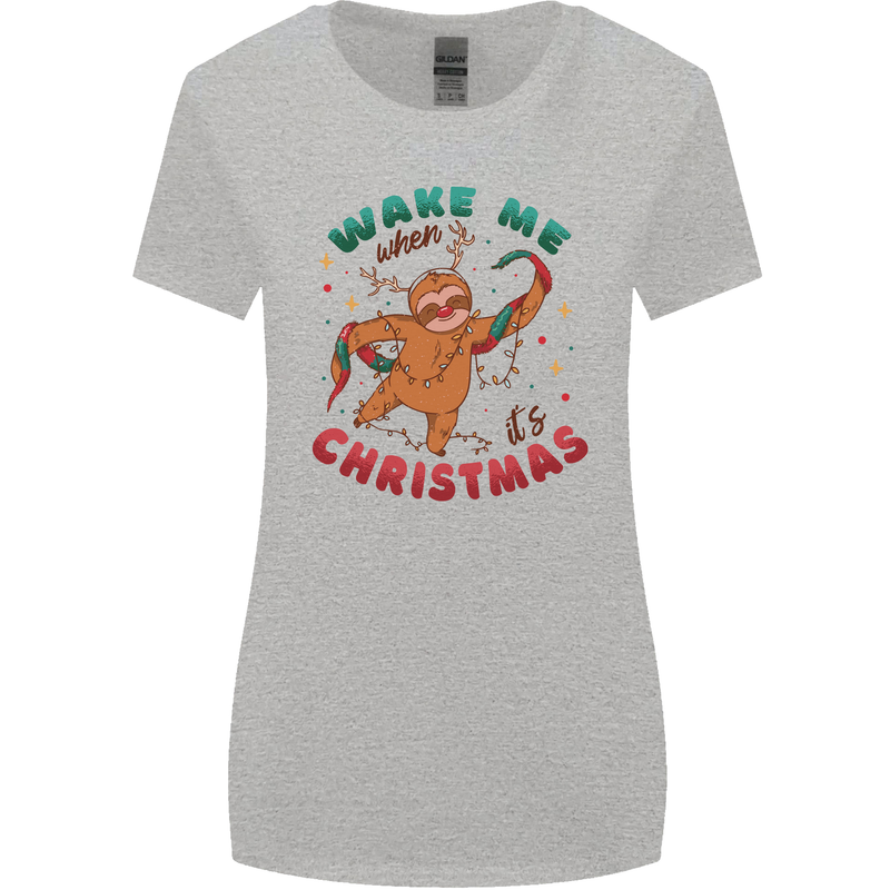 Sloth Wake Me Up When It's Christmas Womens Wider Cut T-Shirt Sports Grey