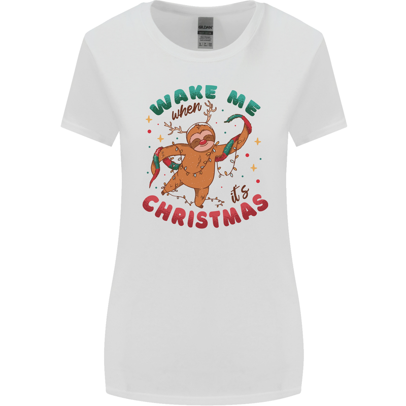 Sloth Wake Me Up When It's Christmas Womens Wider Cut T-Shirt White