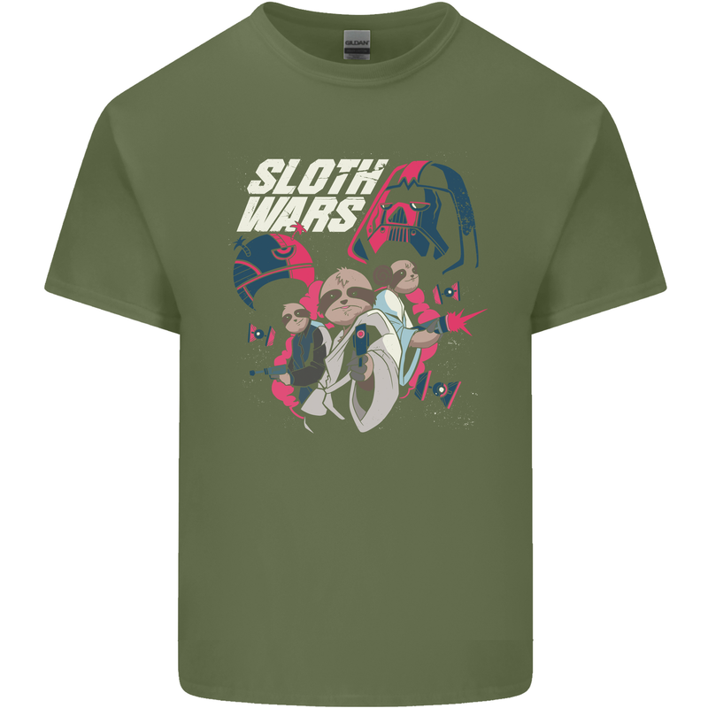 Sloth Wars Funny TV & Movie Parody Mens Cotton T-Shirt Tee Top Military Green