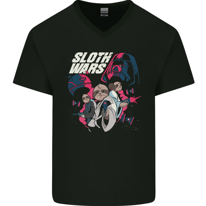 Sloth Wars Funny TV & Movie Parody Mens V-Neck Cotton T-Shirt Black