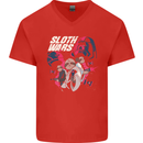 Sloth Wars Funny TV & Movie Parody Mens V-Neck Cotton T-Shirt Red