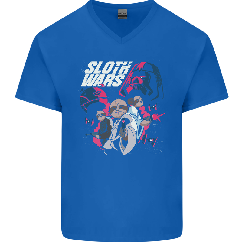 Sloth Wars Funny TV & Movie Parody Mens V-Neck Cotton T-Shirt Royal Blue