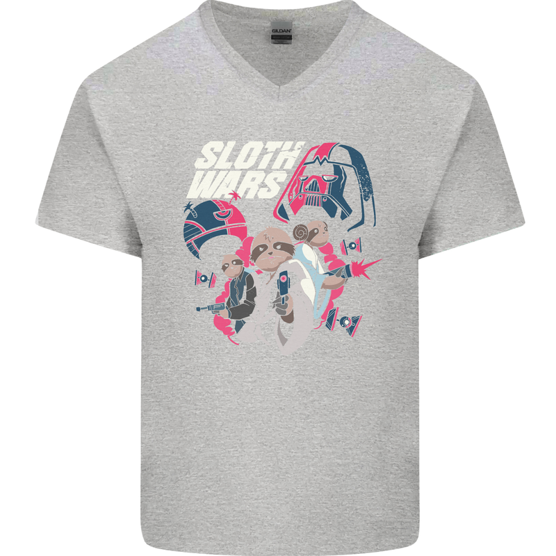 Sloth Wars Funny TV & Movie Parody Mens V-Neck Cotton T-Shirt Sports Grey