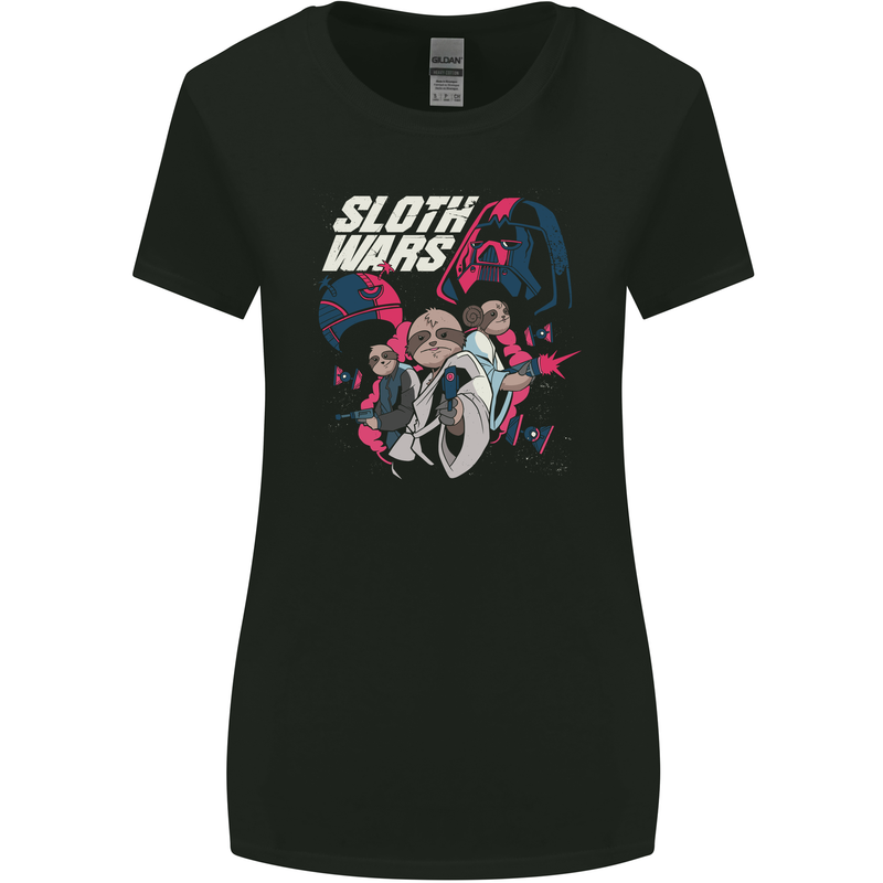 Sloth Wars Funny TV & Movie Parody Womens Wider Cut T-Shirt Black