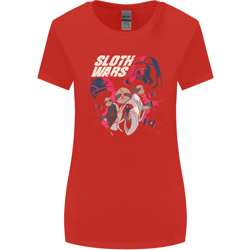 Sloth Wars Funny TV & Movie Parody Womens Wider Cut T-Shirt Red