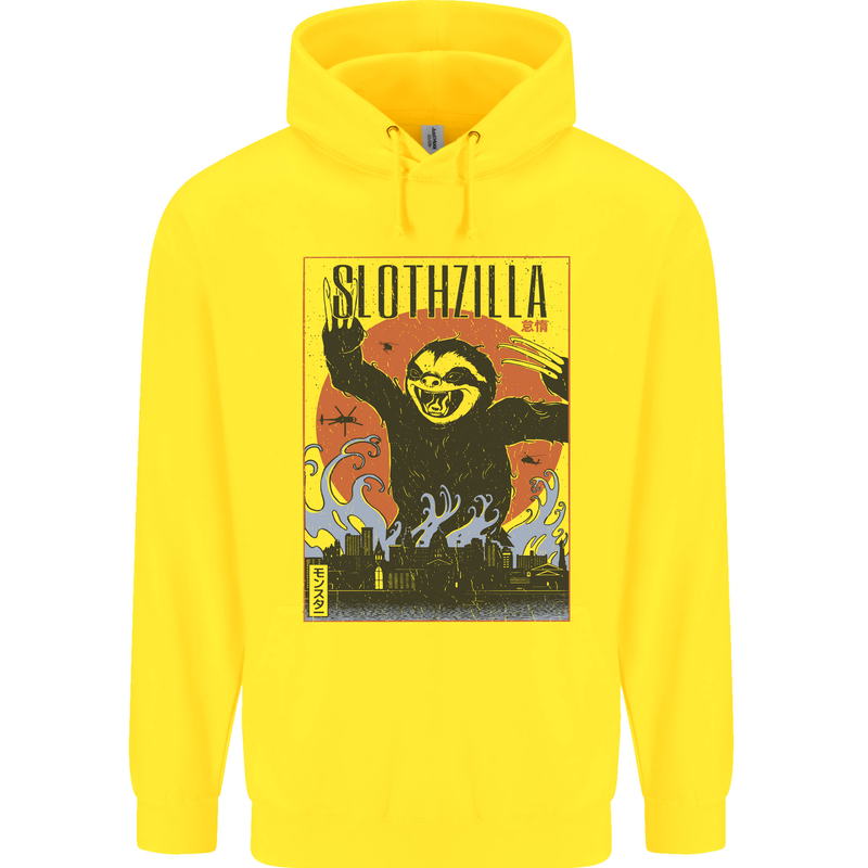 Slothzilla Funny Sloth Parody Mens 80% Cotton Hoodie Yellow