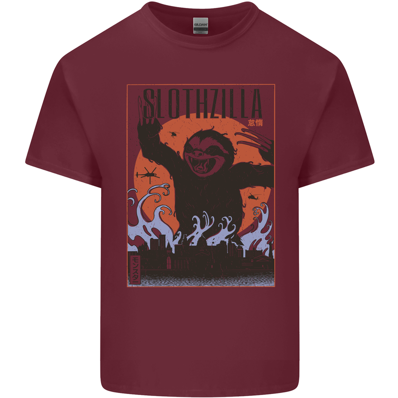 Slothzilla Funny Sloth Parody Mens Cotton T-Shirt Tee Top Maroon