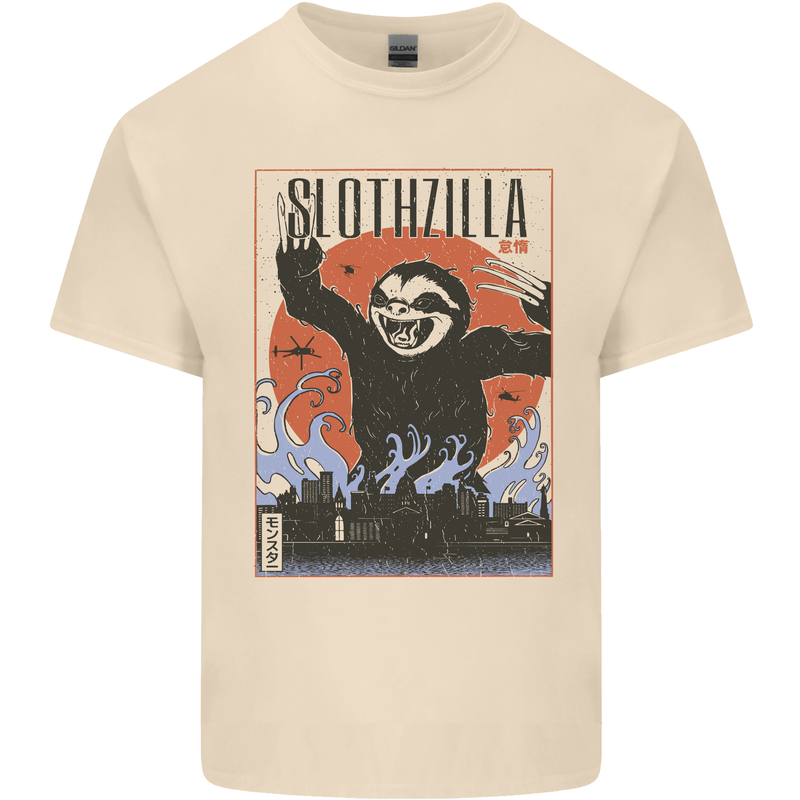 Slothzilla Funny Sloth Parody Mens Cotton T-Shirt Tee Top Natural