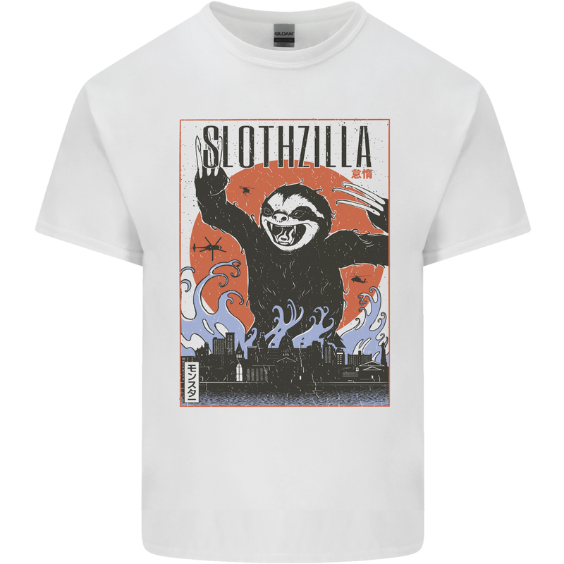 Slothzilla Funny Sloth Parody Mens Cotton T-Shirt Tee Top White