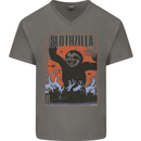 Slothzilla Funny Sloth Parody Mens V-Neck Cotton T-Shirt Charcoal