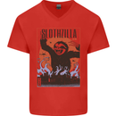 Slothzilla Funny Sloth Parody Mens V-Neck Cotton T-Shirt Red