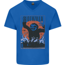 Slothzilla Funny Sloth Parody Mens V-Neck Cotton T-Shirt Royal Blue