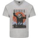 Slothzilla Funny Sloth Parody Mens V-Neck Cotton T-Shirt Sports Grey