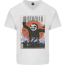 Slothzilla Funny Sloth Parody Mens V-Neck Cotton T-Shirt White
