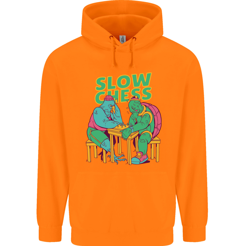 Slow Chess Funny Tortoise & Cock Childrens Kids Hoodie Orange