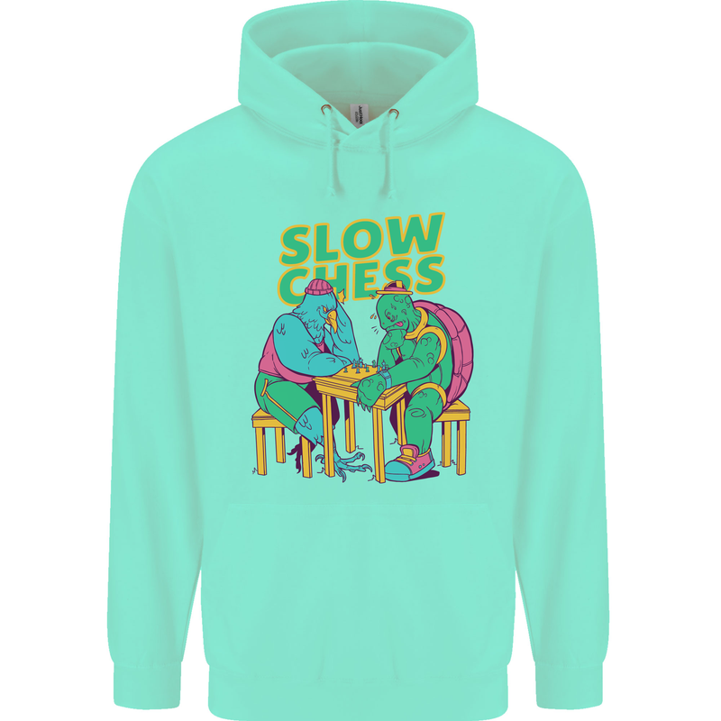 Slow Chess Funny Tortoise & Cock Childrens Kids Hoodie Peppermint