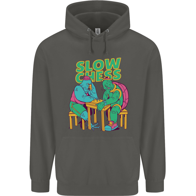 Slow Chess Funny Tortoise & Cock Childrens Kids Hoodie Storm Grey