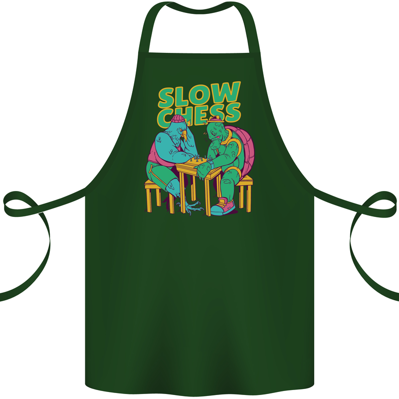 Slow Chess Funny Tortoise & Cock Cotton Apron 100% Organic Forest Green