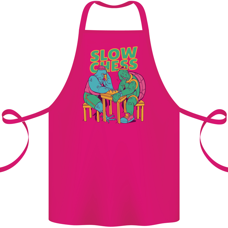 Slow Chess Funny Tortoise & Cock Cotton Apron 100% Organic Pink