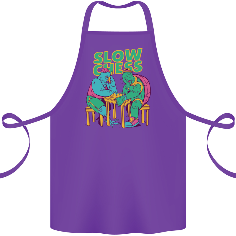 Slow Chess Funny Tortoise & Cock Cotton Apron 100% Organic Purple