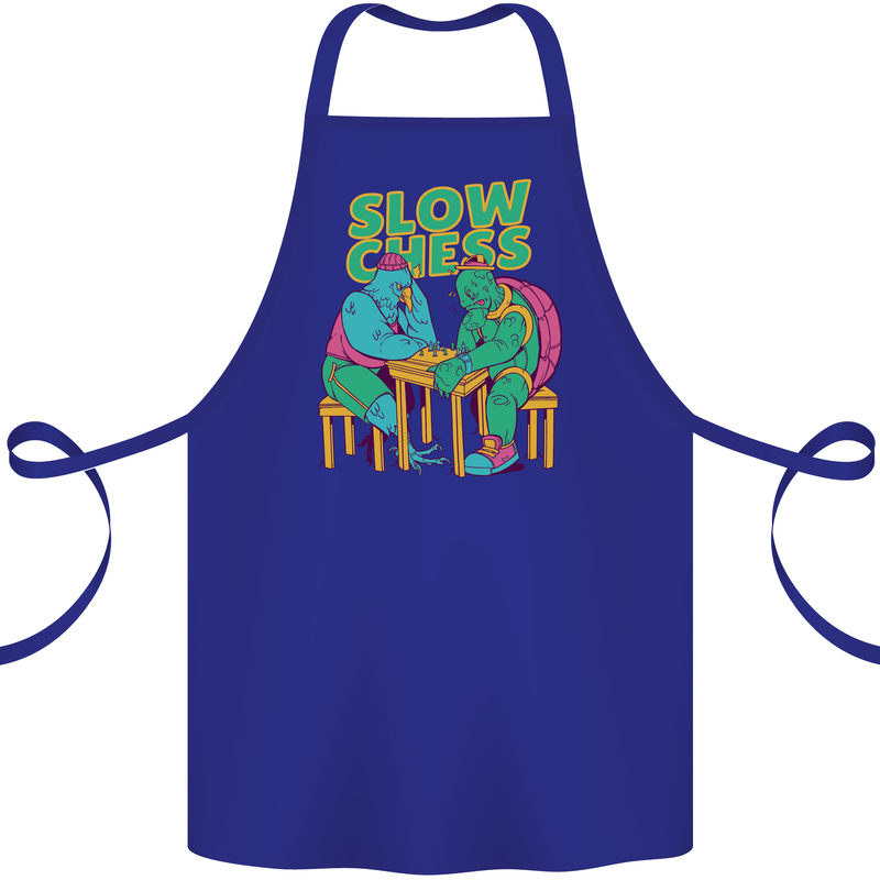 Slow Chess Funny Tortoise & Cock Cotton Apron 100% Organic Royal Blue