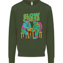 Slow Chess Funny Tortoise & Cock Kids Sweatshirt Jumper Forest Green