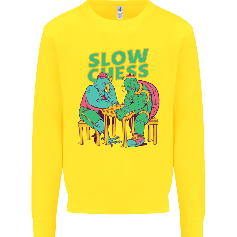 Slow Chess Funny Tortoise & Cock Kids Sweatshirt Jumper Yellow