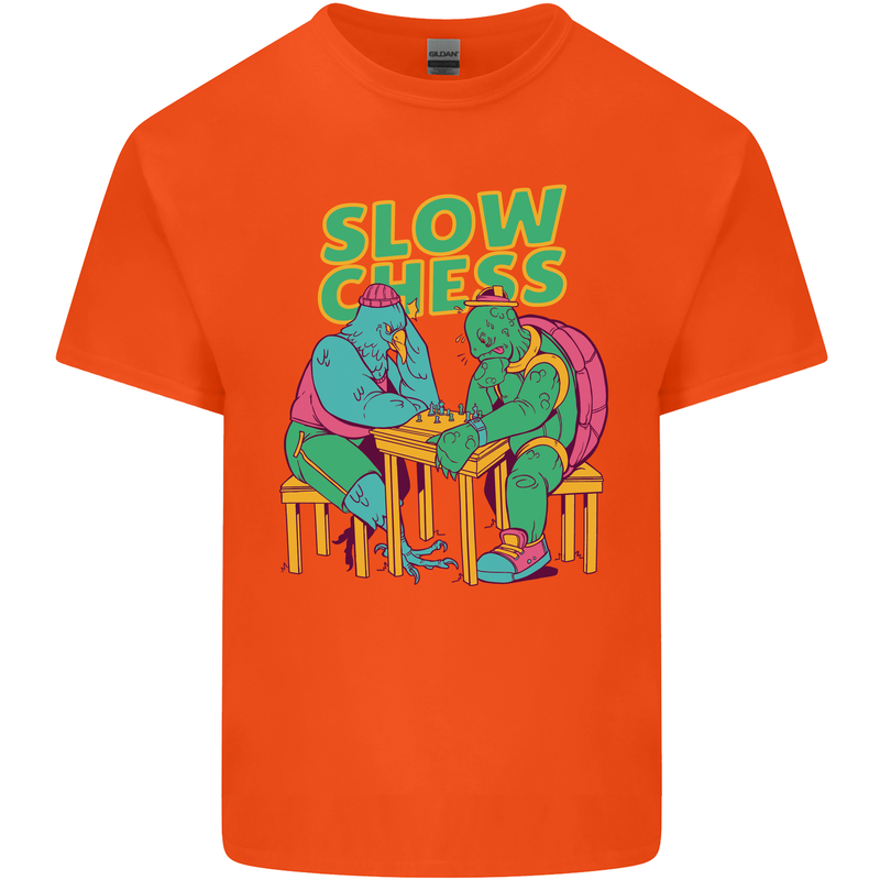 Slow Chess Funny Tortoise & Cock Kids T-Shirt Childrens Orange