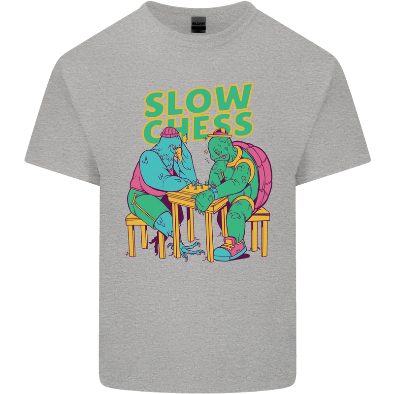 Slow Chess Funny Tortoise & Cock Kids T-Shirt Childrens Sports Grey