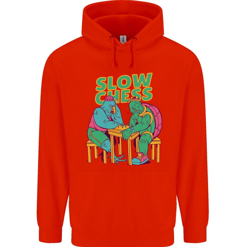 Slow Chess Funny Tortoise & Cock Mens 80% Cotton Hoodie Bright Red
