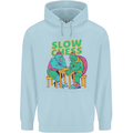 Slow Chess Funny Tortoise & Cock Mens 80% Cotton Hoodie Light Blue