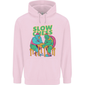 Slow Chess Funny Tortoise & Cock Mens 80% Cotton Hoodie Light Pink