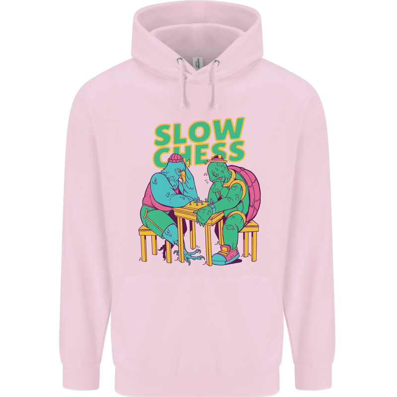 Slow Chess Funny Tortoise & Cock Mens 80% Cotton Hoodie Light Pink