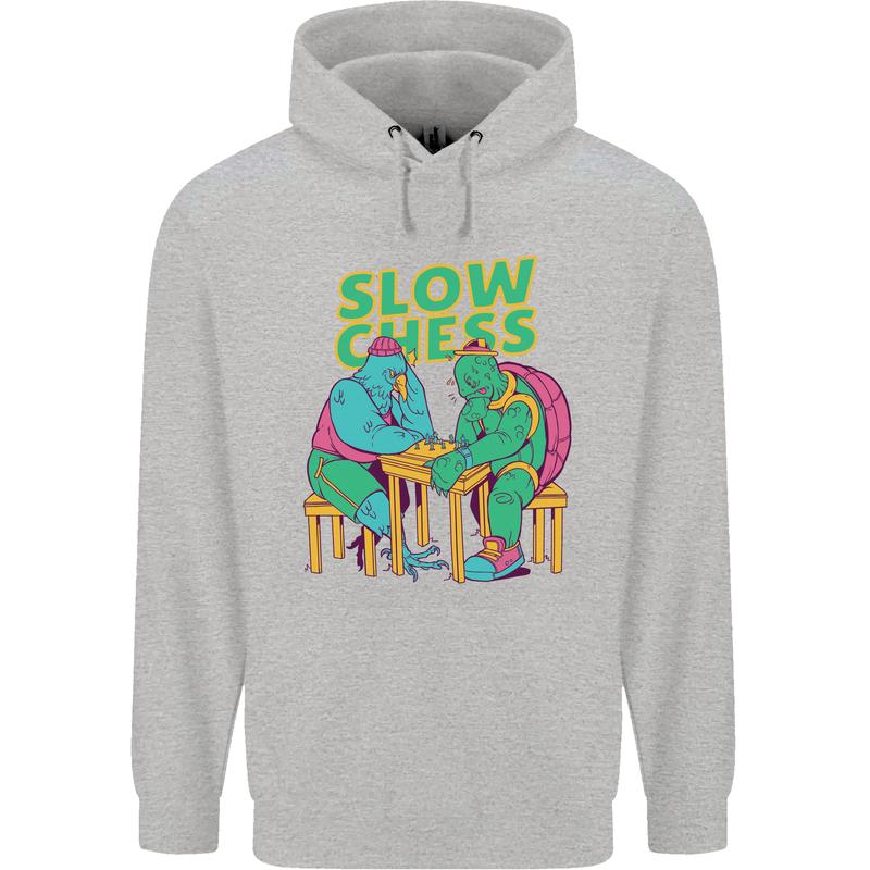 Slow Chess Funny Tortoise & Cock Mens 80% Cotton Hoodie Sports Grey