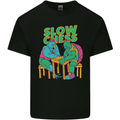 Slow Chess Funny Tortoise & Cock Mens Cotton T-Shirt Tee Top Black