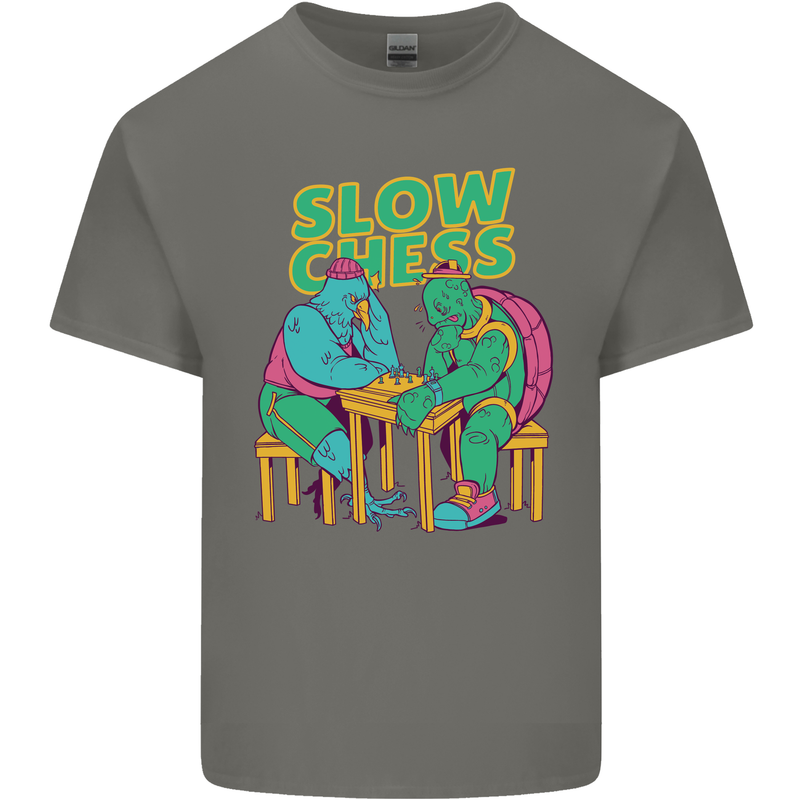 Slow Chess Funny Tortoise & Cock Mens Cotton T-Shirt Tee Top Charcoal