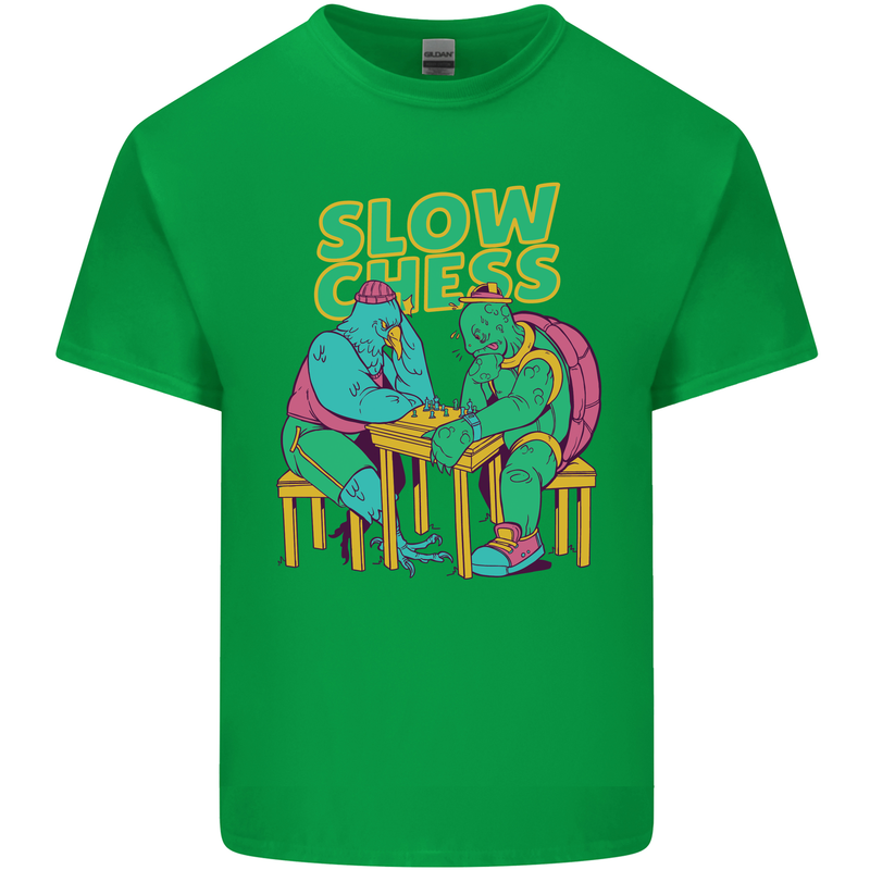 Slow Chess Funny Tortoise & Cock Mens Cotton T-Shirt Tee Top Irish Green