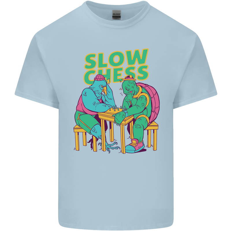 Slow Chess Funny Tortoise & Cock Mens Cotton T-Shirt Tee Top Light Blue