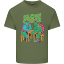 Slow Chess Funny Tortoise & Cock Mens Cotton T-Shirt Tee Top Military Green