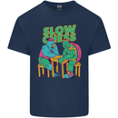 Slow Chess Funny Tortoise & Cock Mens Cotton T-Shirt Tee Top Navy Blue