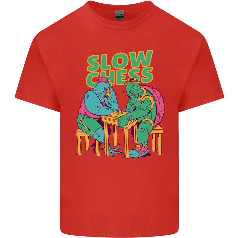 Slow Chess Funny Tortoise & Cock Mens Cotton T-Shirt Tee Top Red