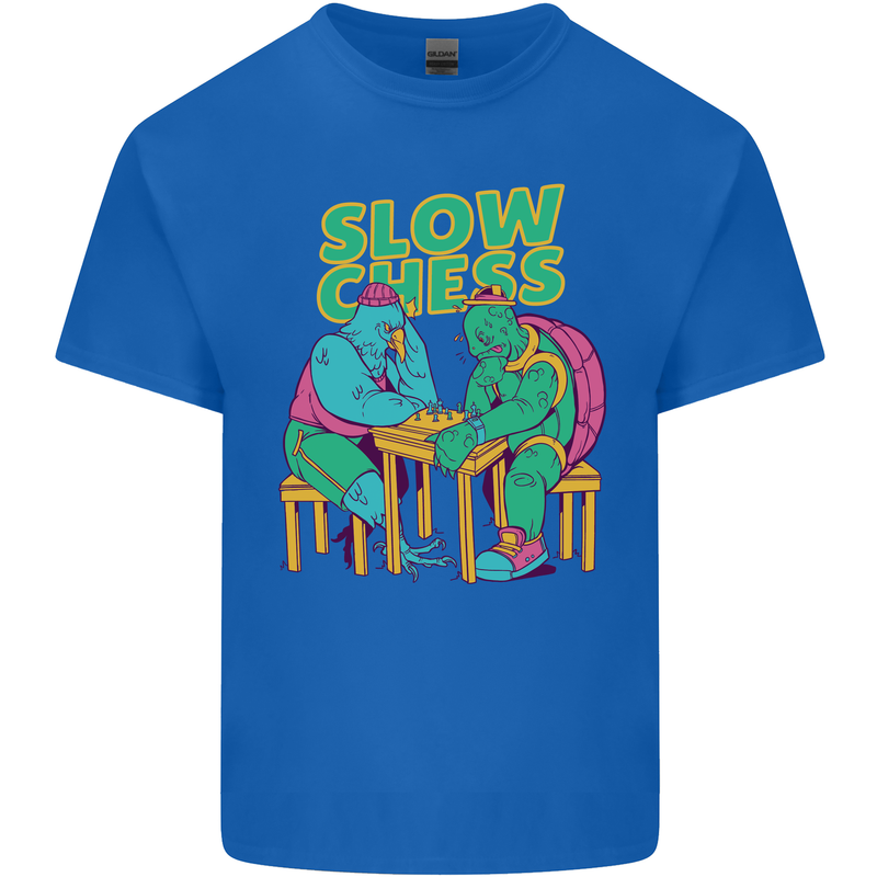 Slow Chess Funny Tortoise & Cock Mens Cotton T-Shirt Tee Top Royal Blue
