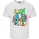 Slow Chess Funny Tortoise & Cock Mens Cotton T-Shirt Tee Top White