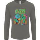 Slow Chess Funny Tortoise & Cock Mens Long Sleeve T-Shirt Charcoal