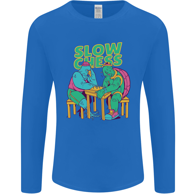 Slow Chess Funny Tortoise & Cock Mens Long Sleeve T-Shirt Royal Blue
