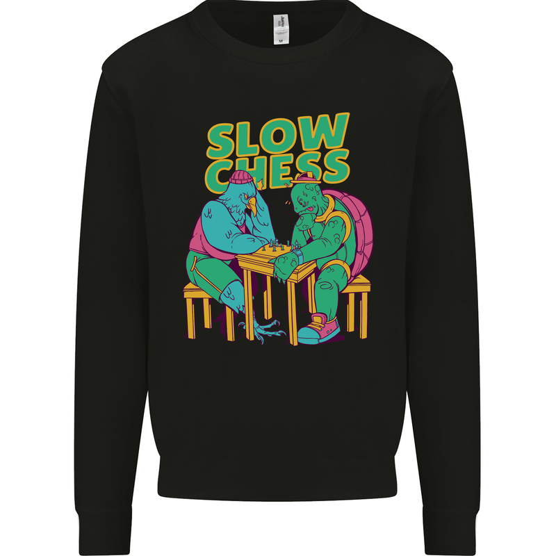 Slow Chess Funny Tortoise & Cock Mens Sweatshirt Jumper Black