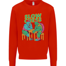 Slow Chess Funny Tortoise & Cock Mens Sweatshirt Jumper Bright Red