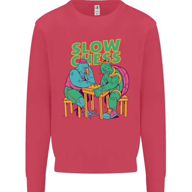 Slow Chess Funny Tortoise & Cock Mens Sweatshirt Jumper Heliconia
